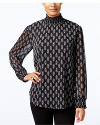 NY Collection Printed Mock Neck Top