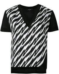Black and White Print V-neck T-shirt