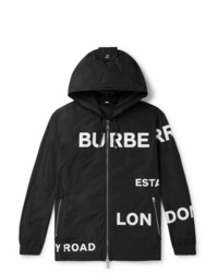 Burberry Logo Print Shell Hooded Jacket