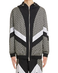 Balmain Monogram Colorblock Hooded Nylon Jacket