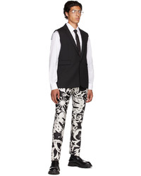 Alexander McQueen Black Off White Silk Paper Cut Printed Cigarette Trousers