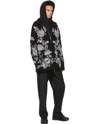 Valentino Black Knit Dark Blooming Zip Up Sweater