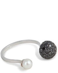 Delfina Delettrez 18kt White Gold Sphere Ring With Black Diamonds And Pearl