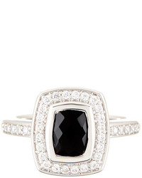 Elongated Rectangle Black White Simulated Diamonds Cocktail Ring