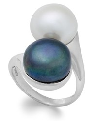 Macy's Pearl Ring Sterling Silver Black And White Cultured Freshwater Pearl Ring