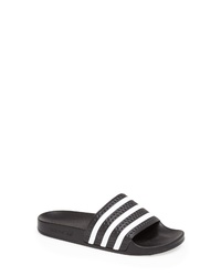 Black and White Rubber Flat Sandals