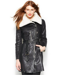 Vince Camuto Faux Shearling Collar Belted Walker Coat