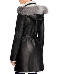 Maximilian Furs Fox Fur Trim Hood Lamb Shearling Coat