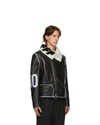 Off-White Black And White Shearling Zip Off Sleeve Jacket