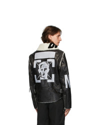 Off-White Black And White Shearling Zip Off Sleeve Jacket