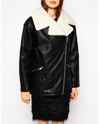 Asos Collection Biker Jacket With Oversized Faux Fur Collar