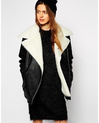 Asos Collection Biker Jacket With Oversized Faux Fur Collar