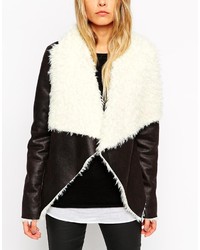 Asos Jacket With Waterfall Front In Faux Shearling
