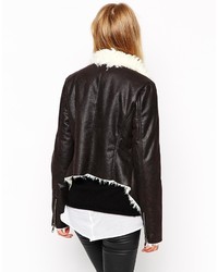Asos Jacket With Waterfall Front In Faux Shearling