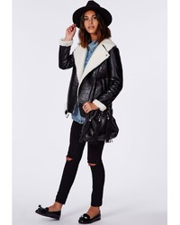 Missguided Coco Faux Leather Shearling Jacket Black