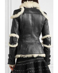 Alexander McQueen Shearling Lined Textured Leather Jacket Black