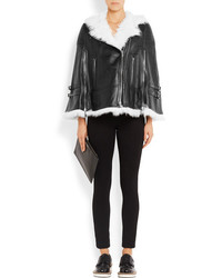 Givenchy White Shearling Trimmed Cape In Black Leather