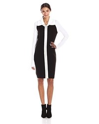 Calvin Klein Long Sleeve Zip Front Color Block Sweater Dress