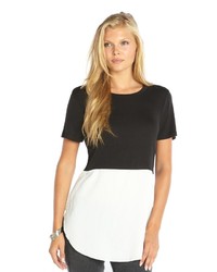 RD Style Black And White Stretch Knit Short Sleeve Faux Layered Blouse