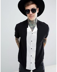 ASOS DESIGN Regular Fit Revere Shirt With Silver Cut Sew Panel