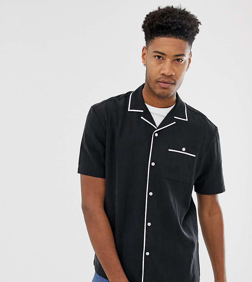 mens black shirt with white piping