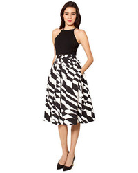 Black and White Silk Midi Skirt
