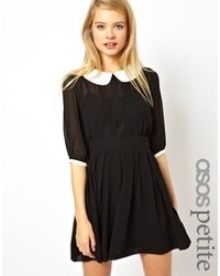 Asos Petite Skater Dress With Lace Inserts And Contrast Collar