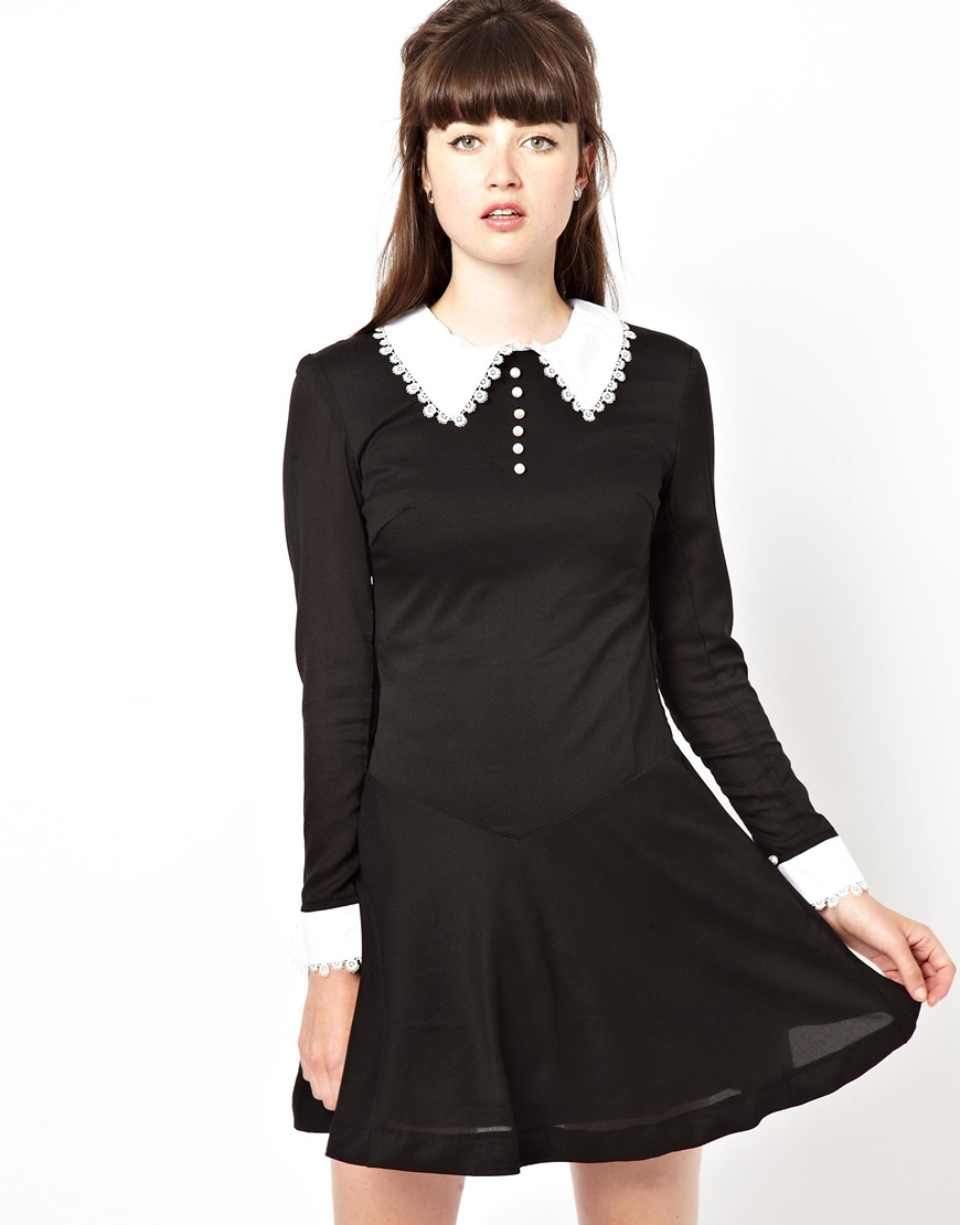 lace collar black dress