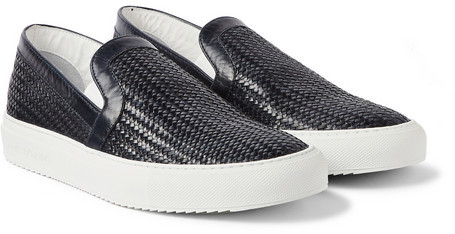 woven leather slip on sneakers