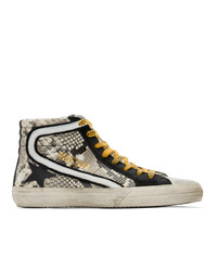 Golden Goose Grey And Black Snake High Top Sneakers