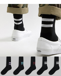 ASOS DESIGN Sports Style Socks In Black With Half Stripes 5 Pack