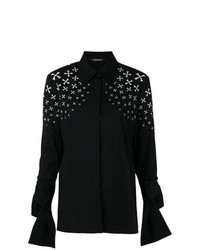 Black and White Star Print Button Down Blouse