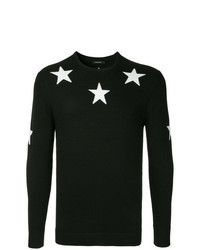 Black and White Star Print Crew-neck Sweater