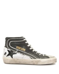 Black and White Star Print Leather High Top Sneakers