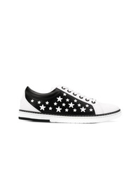Black and White Star Print Leather Low Top Sneakers