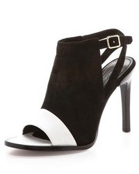 Black and White Suede Heeled Sandals