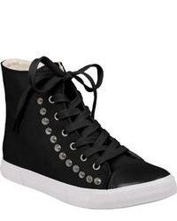 Journee Collection Studded High Top Sneakers Black Ornated Shoes