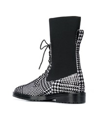 Leandra Medine Houndstooth Lace Up Boots