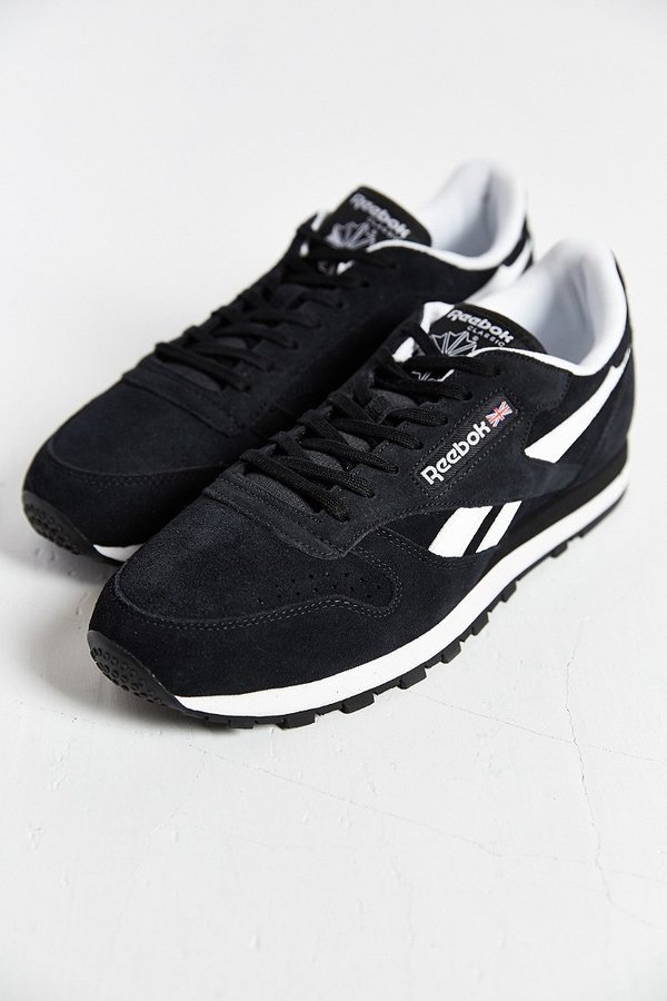 reebok classic black and white suede