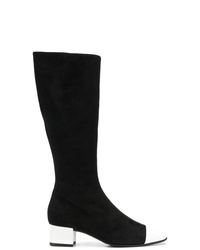 Black and White Suede Mid-Calf Boots