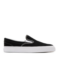 Black and White Suede Slip-on Sneakers