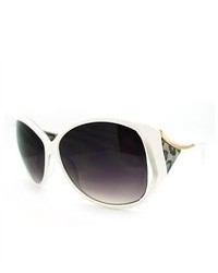 106Shades Oversized Butterfly Sunglasses With Animal Print Side Visor White