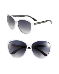 Gucci Stripe 60mm Cat Eye Sunglasses White Black One Size