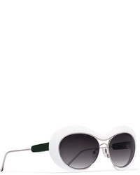 Sacai Linda Farrow Round Frame Acetate And Silver Tone Sunglasses White