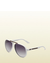 Gucci Medium Aviator Sunglasses With G Detail And Signature Web On Temple