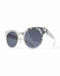 Mykita Maison Margiela Transfer Rounded Square Embossed Sunglasses Silverwhite