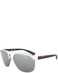 Prada Sport Ps53qs Twk7w1 Sunglasses White Frame Gray Mirror Silver Lens