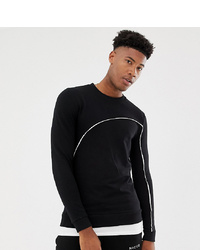 ASOS DESIGN Tall Muscle Sweatshirt With Hem Extender And Piping In Black