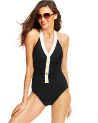 Lauren Ralph Lauren Button Halter One Piece Swimsuit