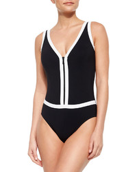 Gottex Profile By Zip It Up One Piece Swimsuit Blackwhite